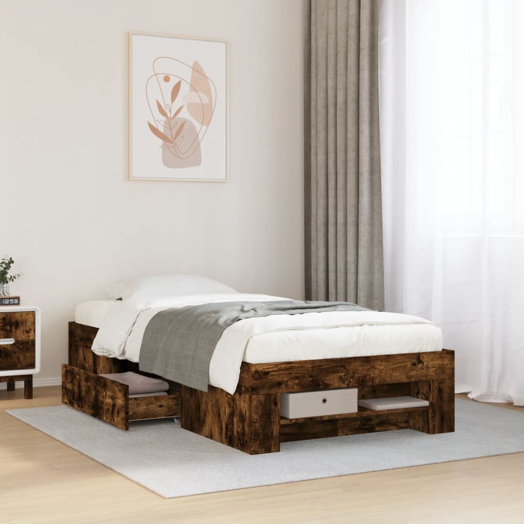 Cadre de lit sans matelas chêne fumé 75x190cm bois d'ingénierie