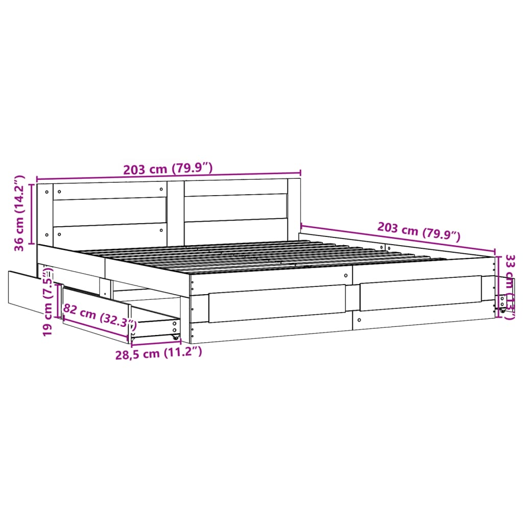 Bettgestell mit Kopfteil ohne Matratze Sonoma grau 200x200 cm