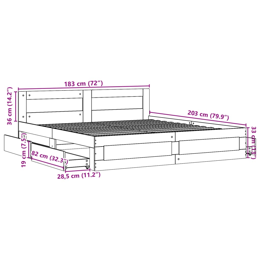 Cadre de lit avec tête de lit sans matelas gris béton 180x200cm