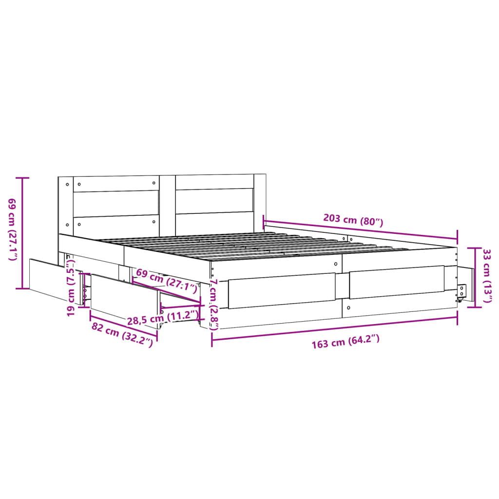 Cadre de lit et tête de lit sans matelas chêne fumé 160x200 cm