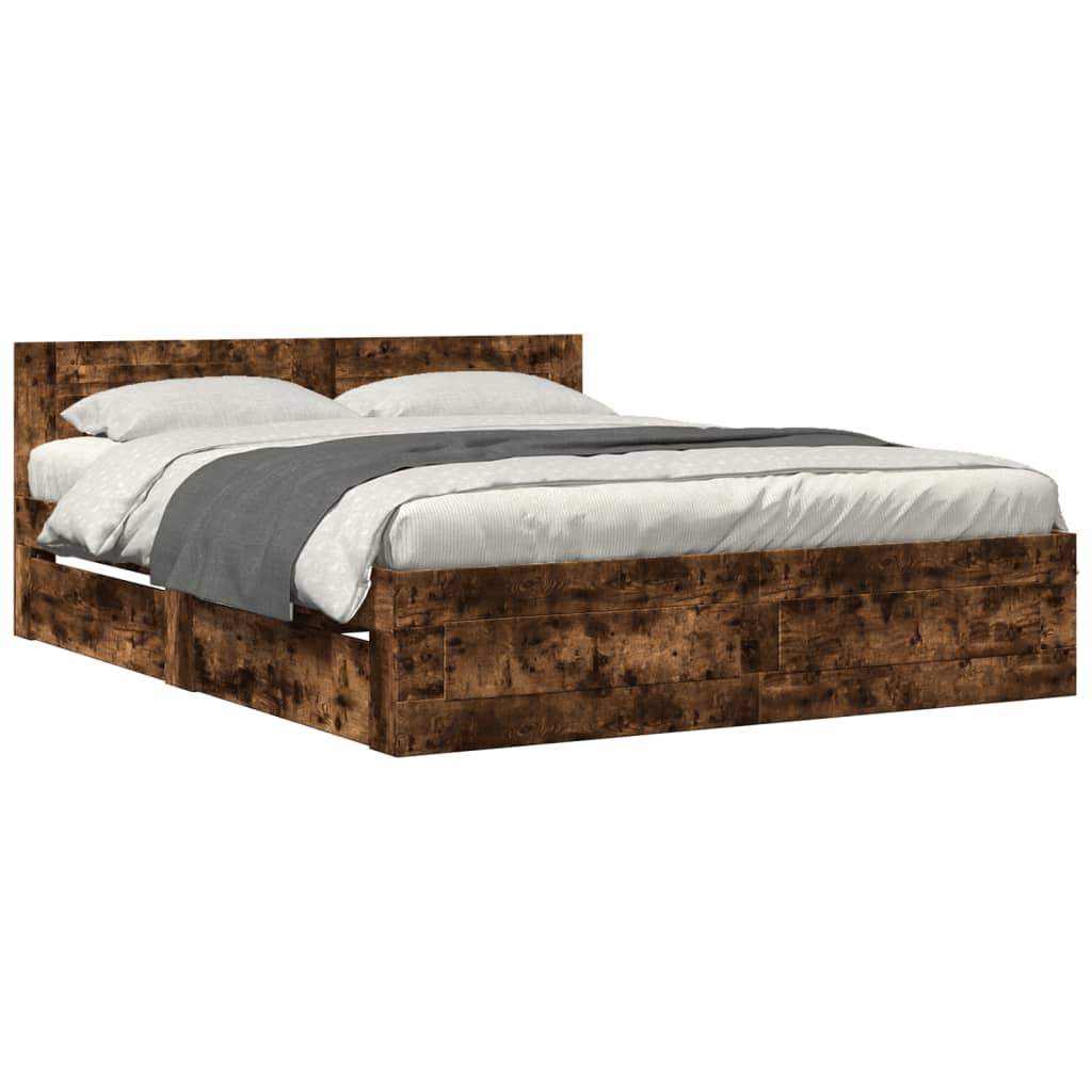 Bed frame and headboard without mattress smoked oak 150x200 cm