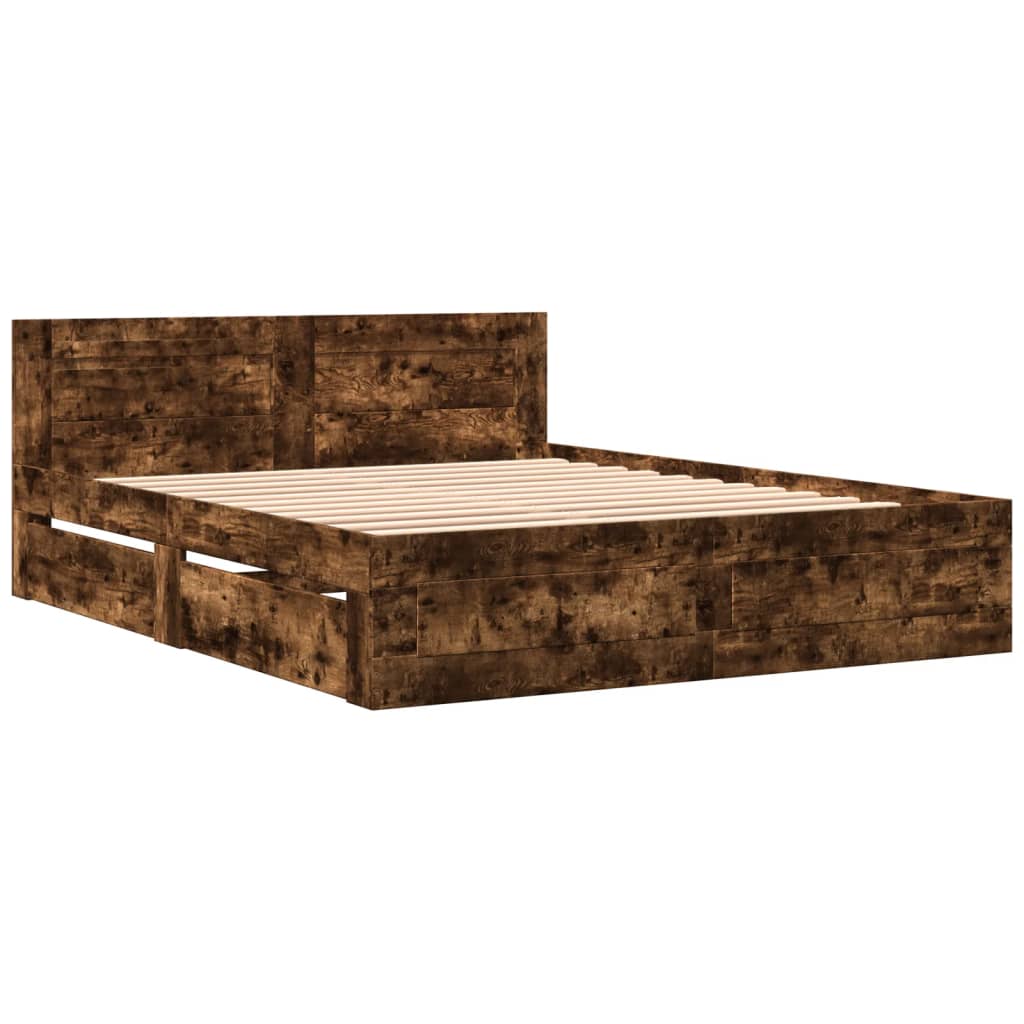 Bed frame and headboard without mattress smoked oak 150x200 cm