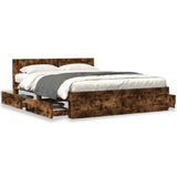 Bed frame and headboard without mattress smoked oak 150x200 cm