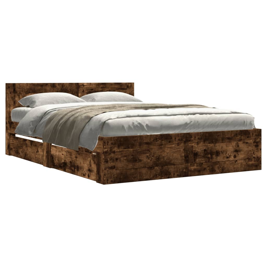 Bed frame and headboard without mattress smoked oak 140x200 cm