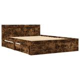 Bed frame and headboard without mattress smoked oak 140x200 cm