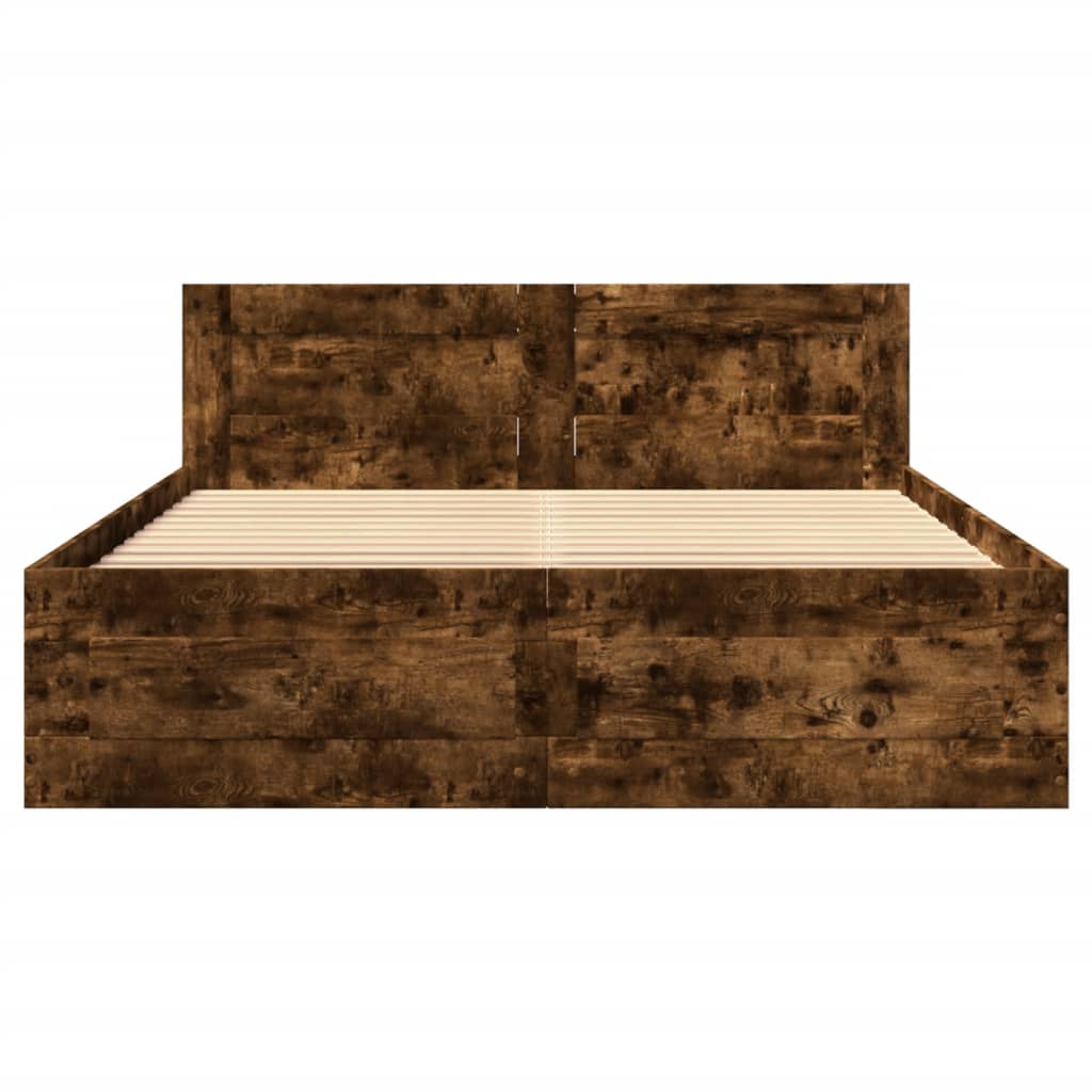 Bed frame and headboard without mattress smoked oak 140x200 cm