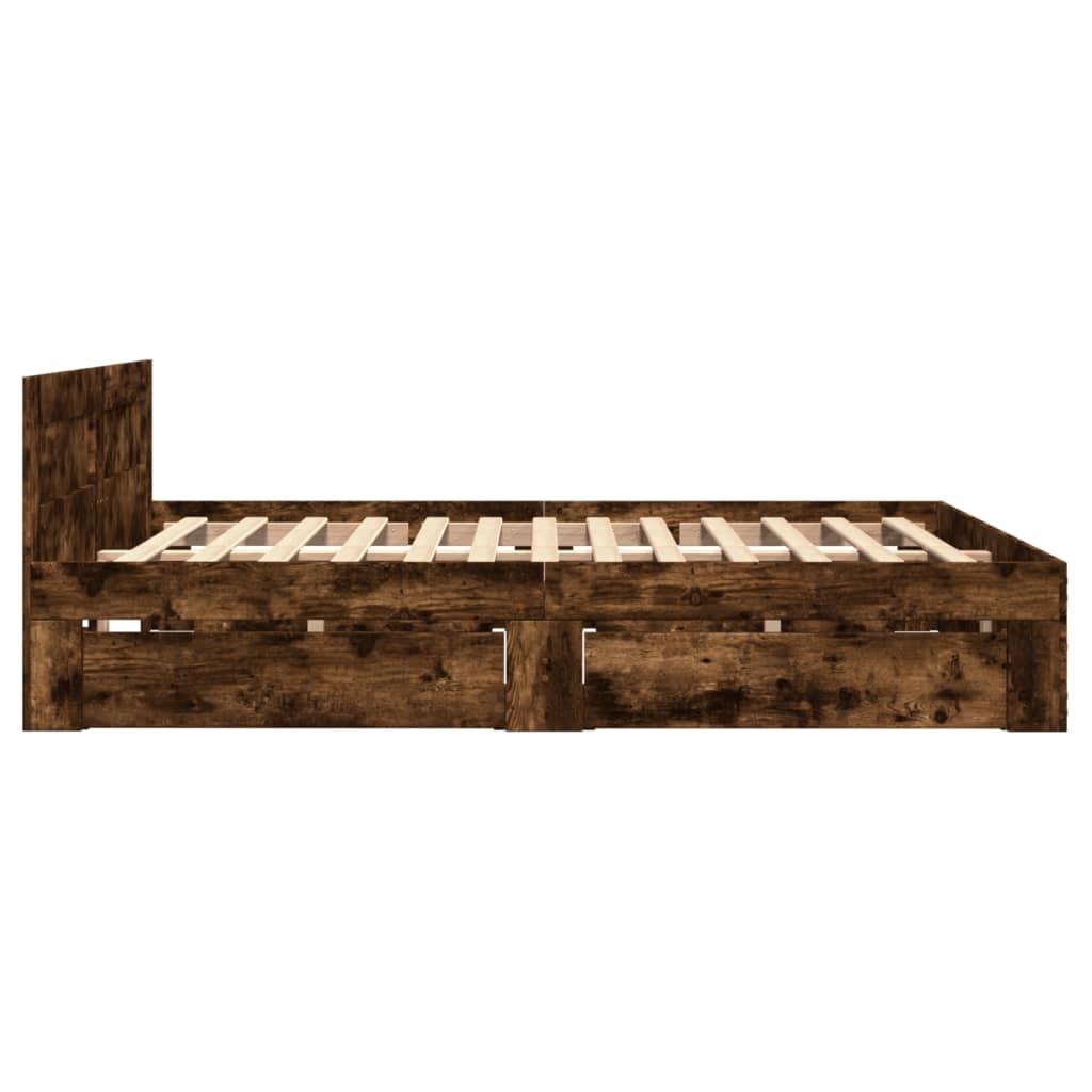 Bed frame and headboard without mattress smoked oak 140x200 cm