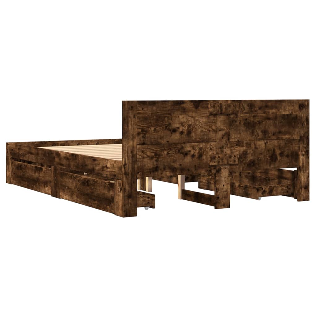 Bed frame and headboard without mattress smoked oak 140x200 cm