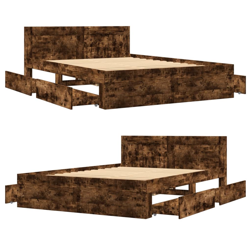 Bed frame and headboard without mattress smoked oak 140x200 cm