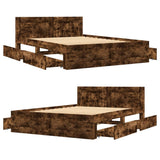 Bed frame and headboard without mattress smoked oak 140x200 cm