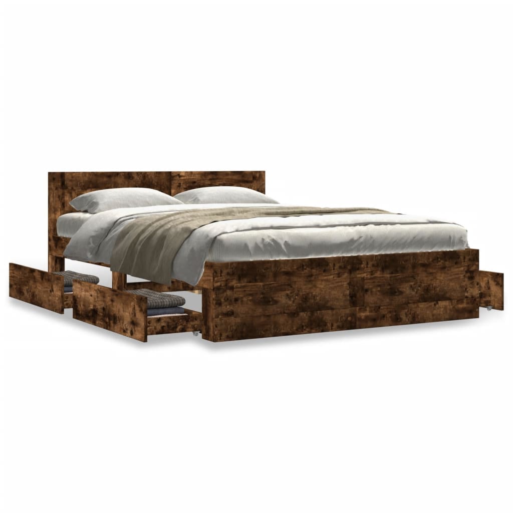 Bed frame and headboard without mattress smoked oak 120x200 cm