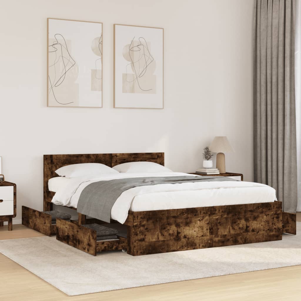 Bed frame and headboard without mattress smoked oak 120x200 cm