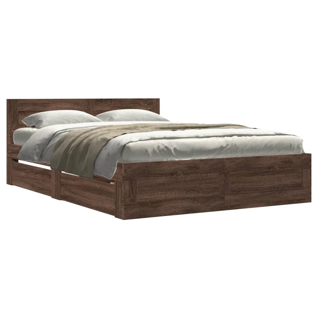 Bed frame and headboard without mattress brown oak 120x200cm