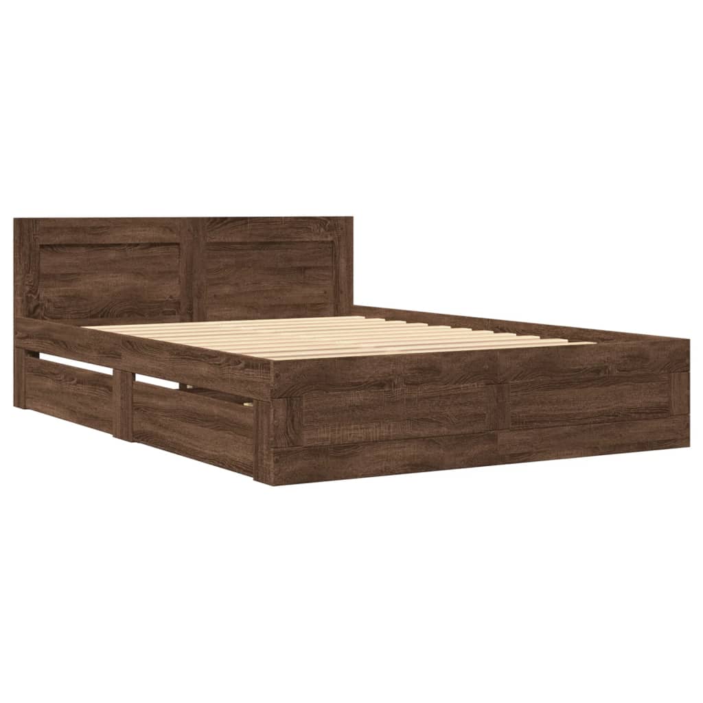 Bed frame and headboard without mattress brown oak 120x200cm