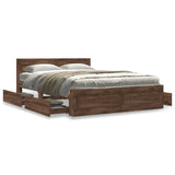 Bed frame and headboard without mattress brown oak 120x200cm