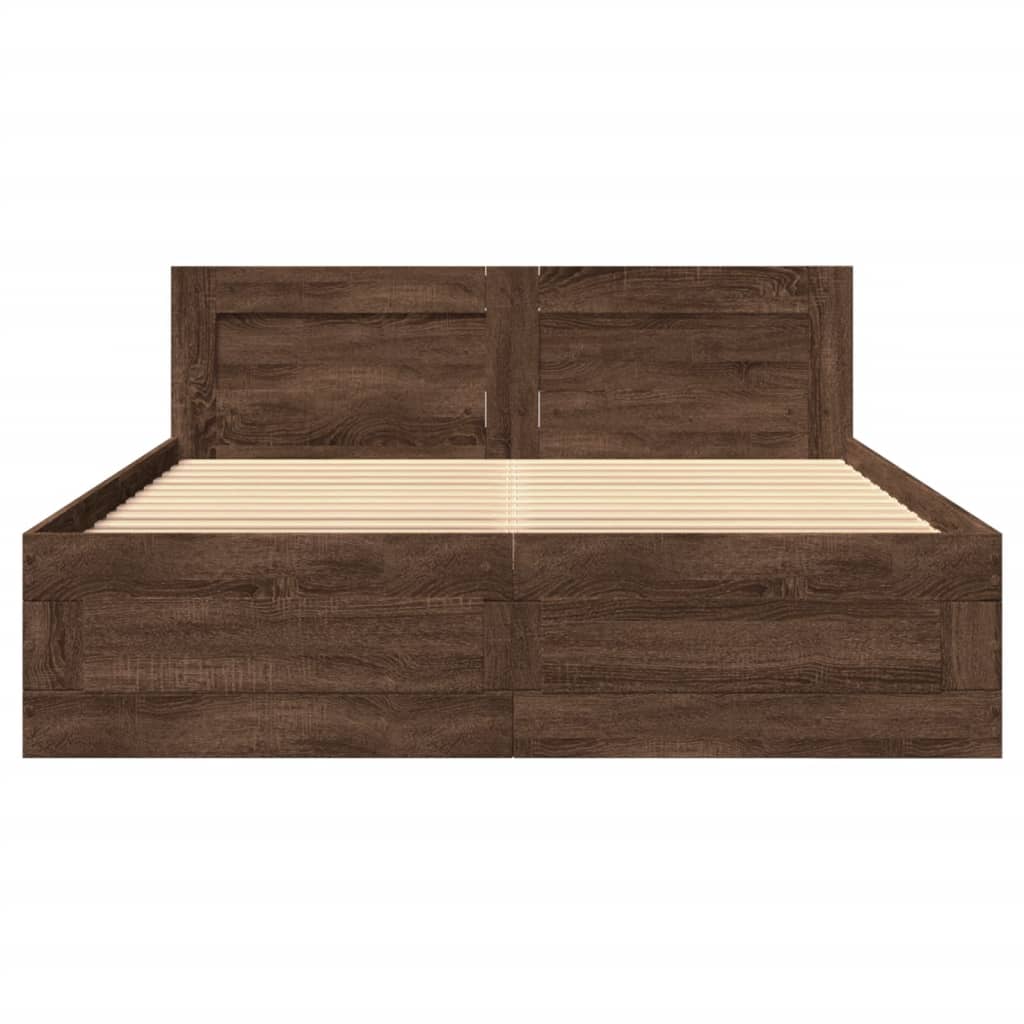 Bed frame and headboard without mattress brown oak 120x200cm