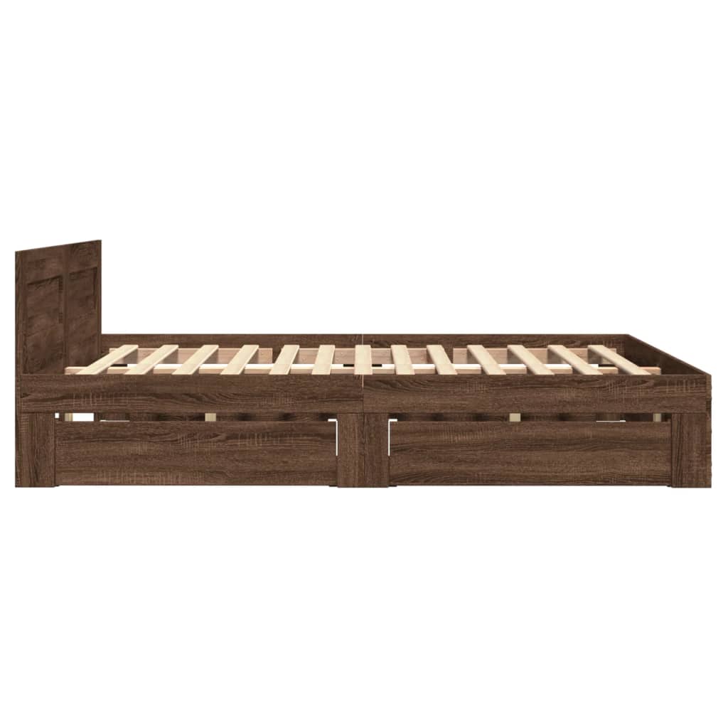 Bed frame and headboard without mattress brown oak 120x200cm