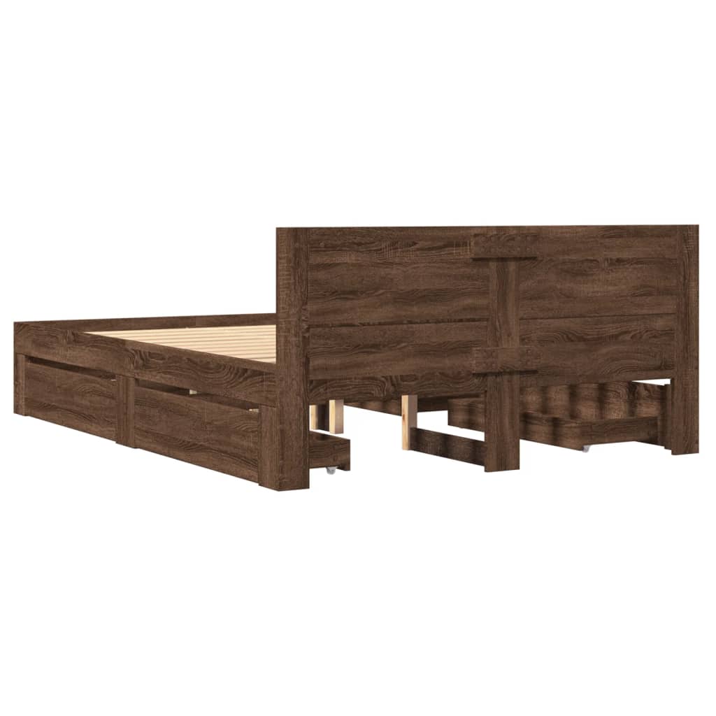 Bed frame and headboard without mattress brown oak 120x200cm