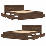 Bed frame and headboard without mattress brown oak 120x200cm