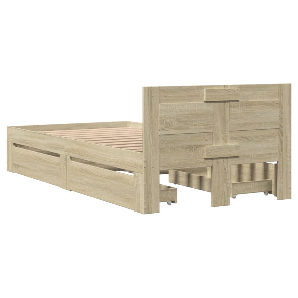 Bed frame and headboard without mattress sonoma oak 100x200cm