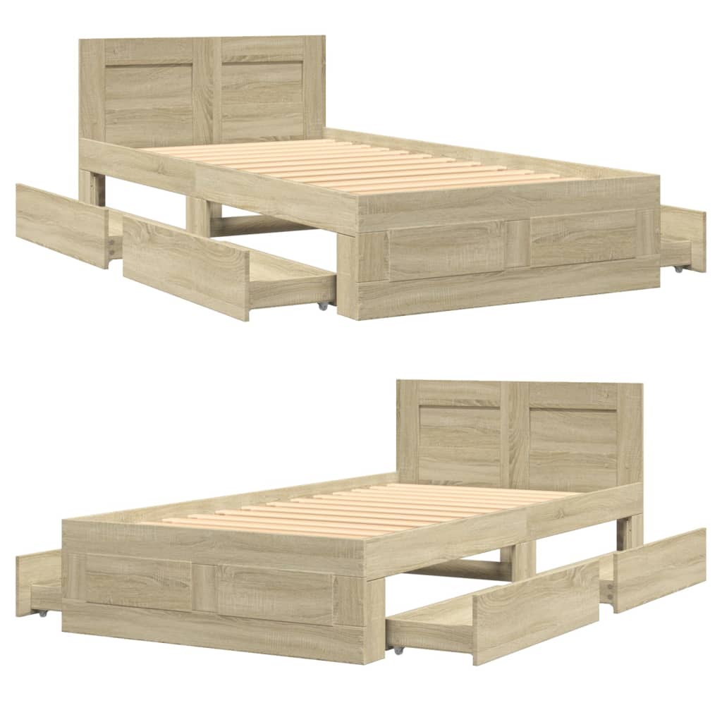 Bed frame and headboard without mattress sonoma oak 100x200cm