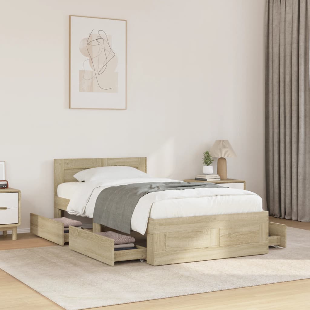 Bed frame and headboard without mattress sonoma oak 100x200cm