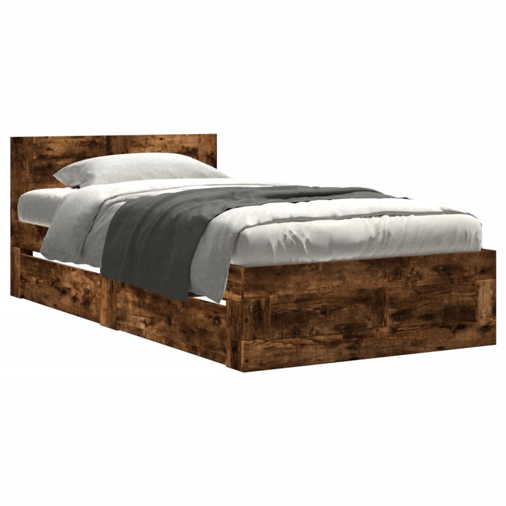 Bed frame and headboard without mattress smoked oak 100x200 cm