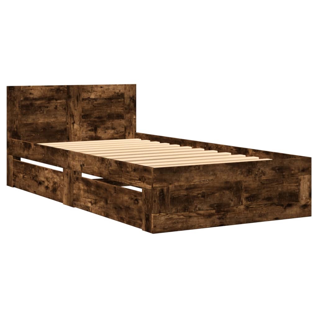 Bed frame and headboard without mattress smoked oak 100x200 cm