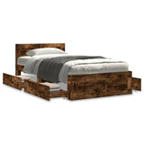 Bed frame and headboard without mattress smoked oak 100x200 cm