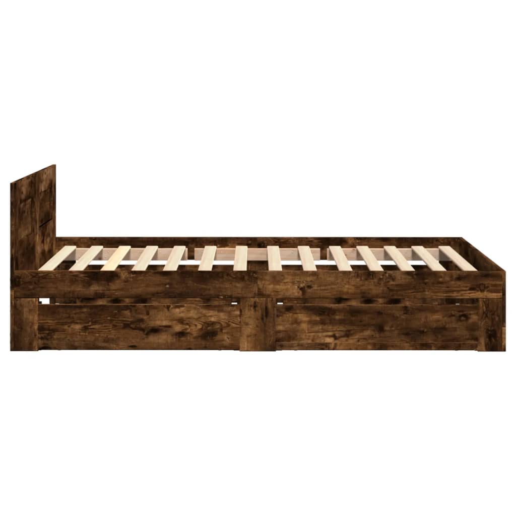 Bed frame and headboard without mattress smoked oak 100x200 cm