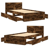 Bed frame and headboard without mattress smoked oak 100x200 cm