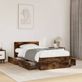 Bed frame and headboard without mattress smoked oak 100x200 cm