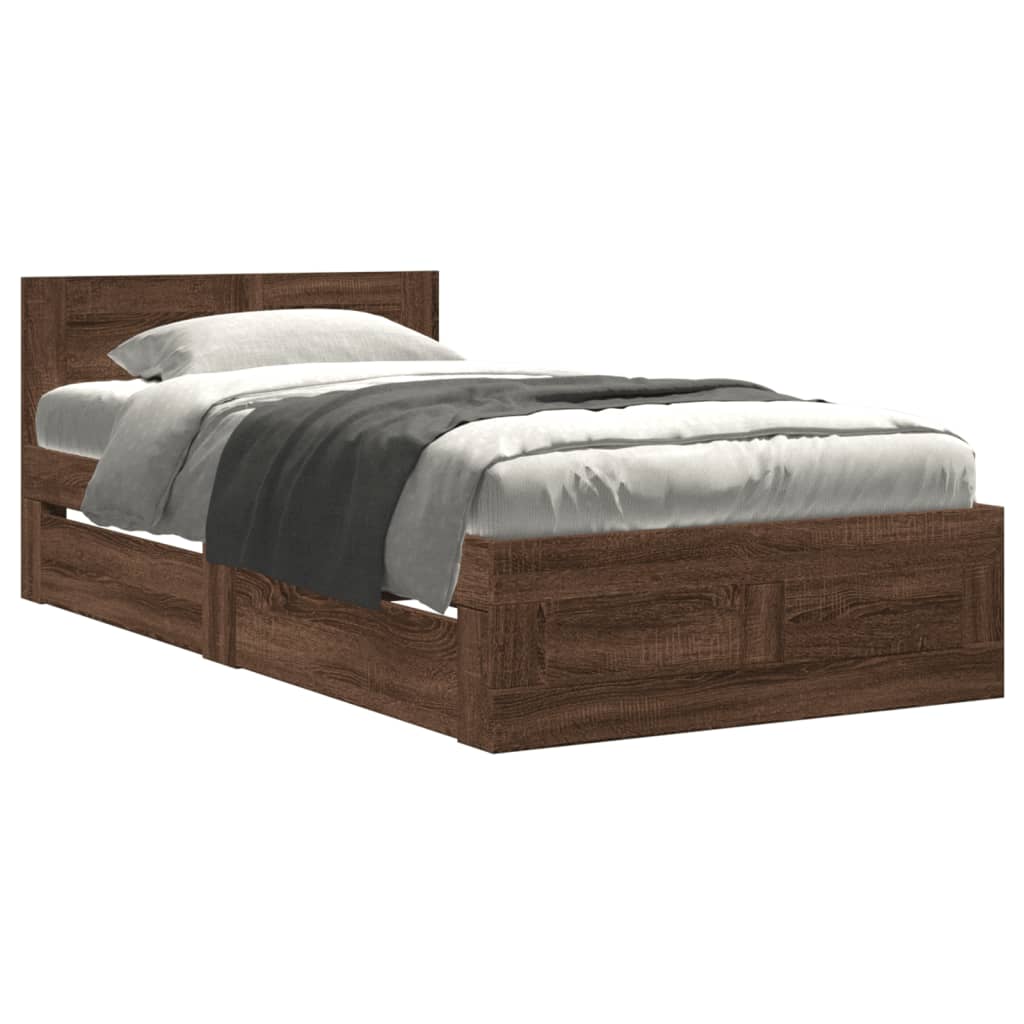 Bed frame and headboard without mattress brown oak 90x200 cm