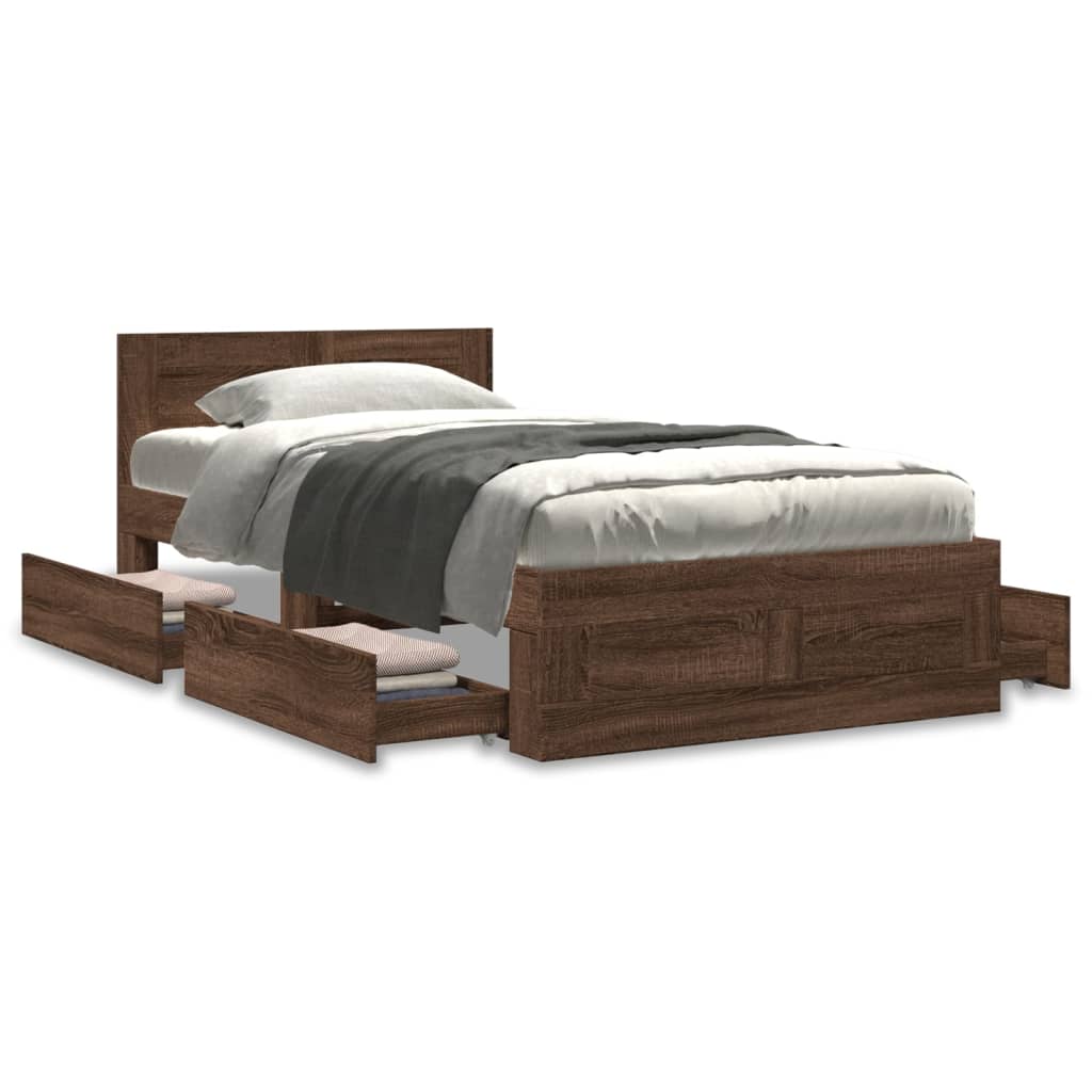 Bed frame and headboard without mattress brown oak 90x200 cm