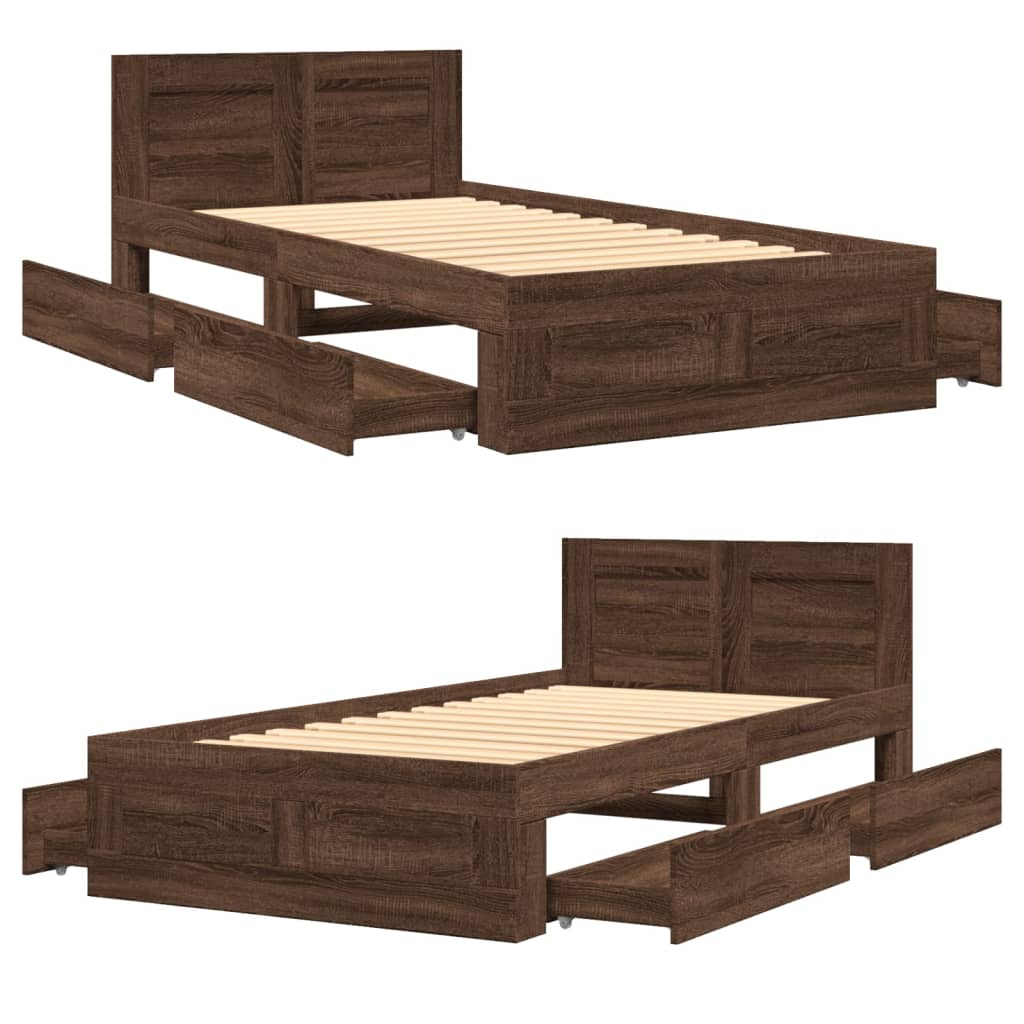 Bed frame and headboard without mattress brown oak 90x200 cm