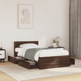 Bed frame and headboard without mattress brown oak 90x200 cm