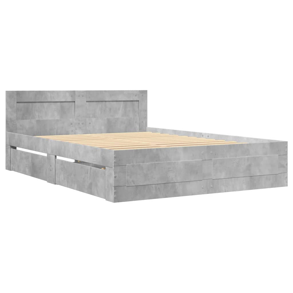 Cadre de lit et tête de lit sans matelas gris béton 140x190 cm