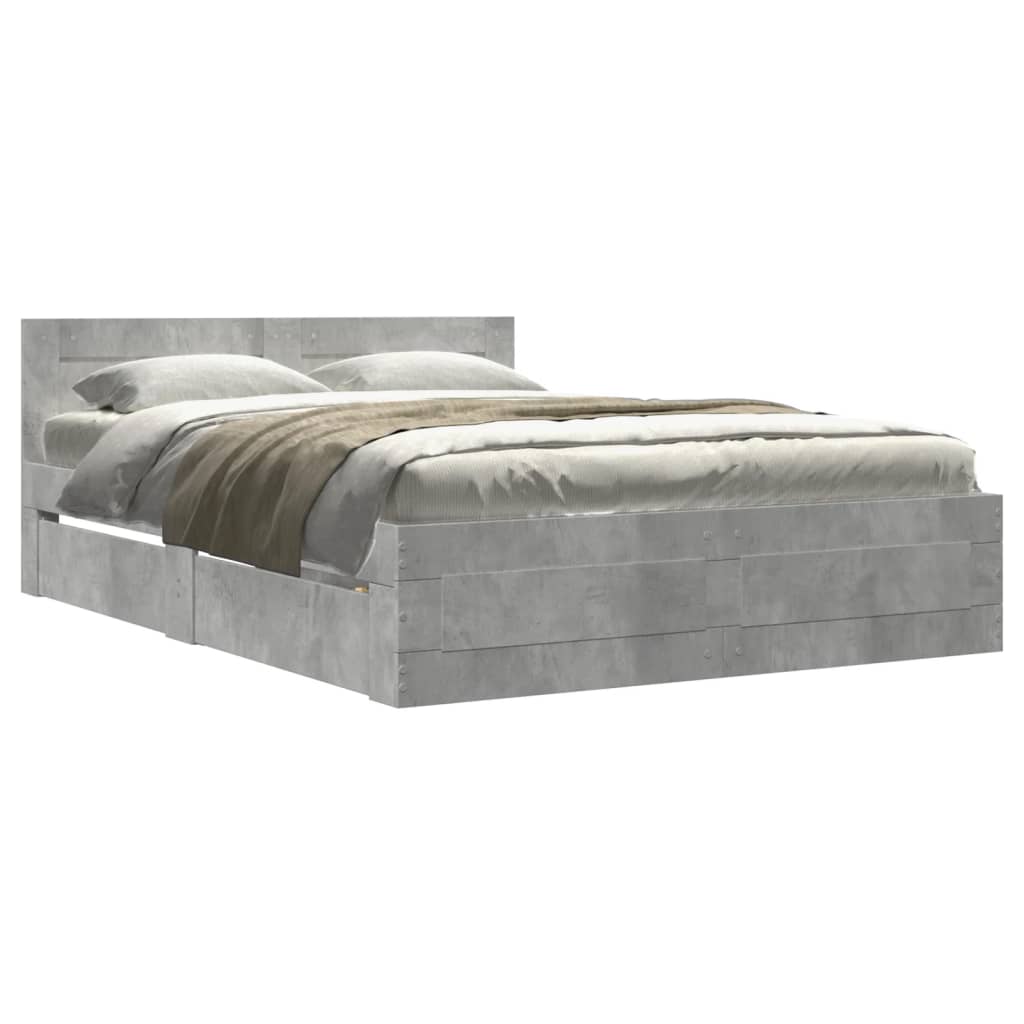 Cadre de lit et tête de lit sans matelas gris béton 135x190 cm