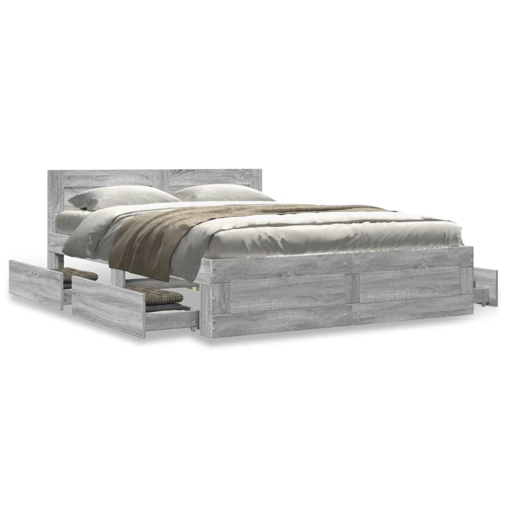 Cadre de lit et tête de lit sans matelas sonoma gris 120x190 cm