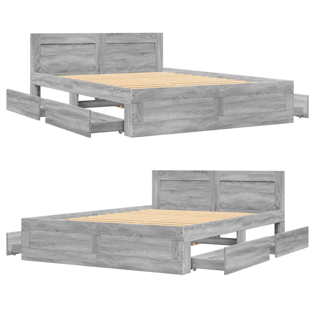 Bed frame and headboard without mattress sonoma gray 120x190 cm