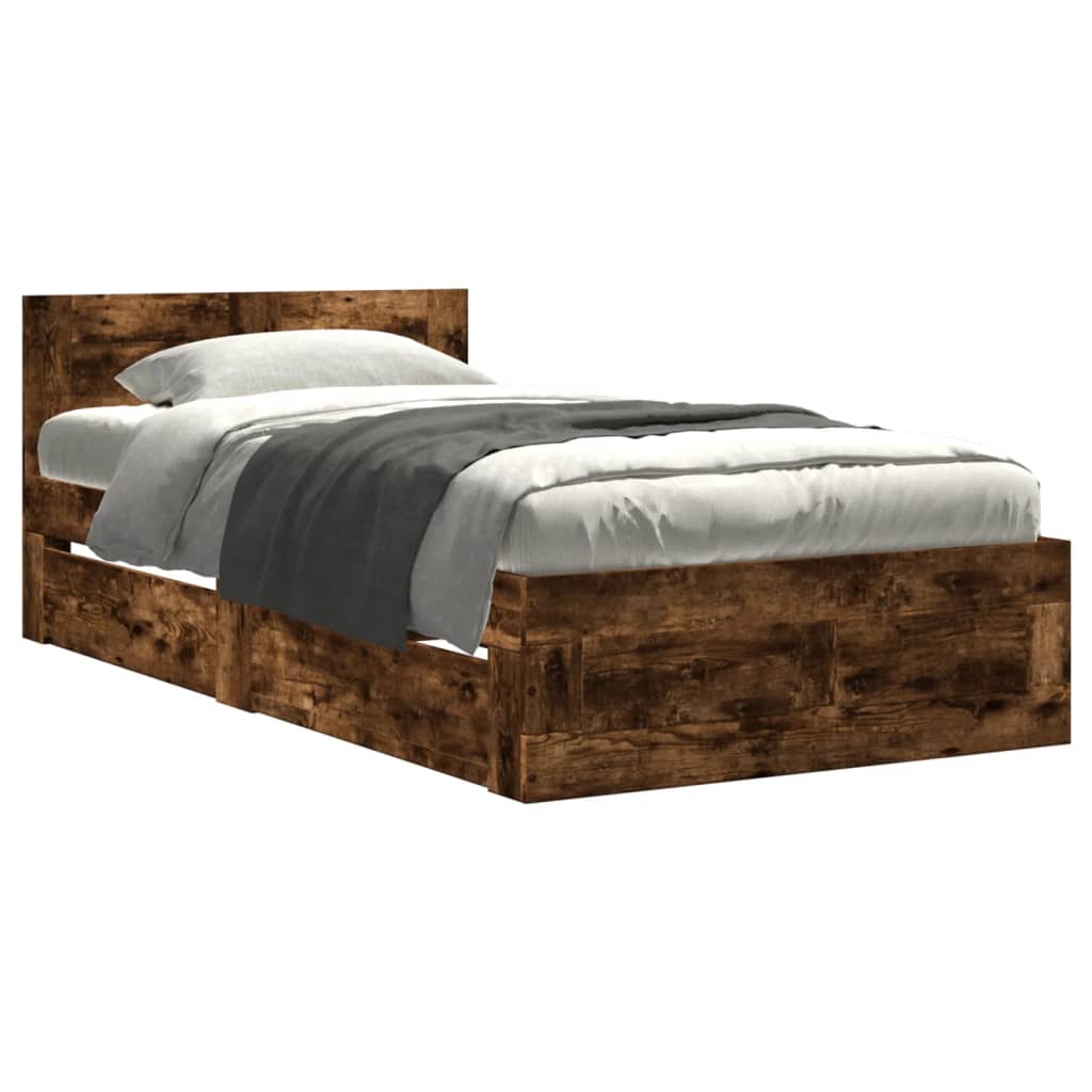 Bed frame with headboard without mattress smoked oak 90x190 cm