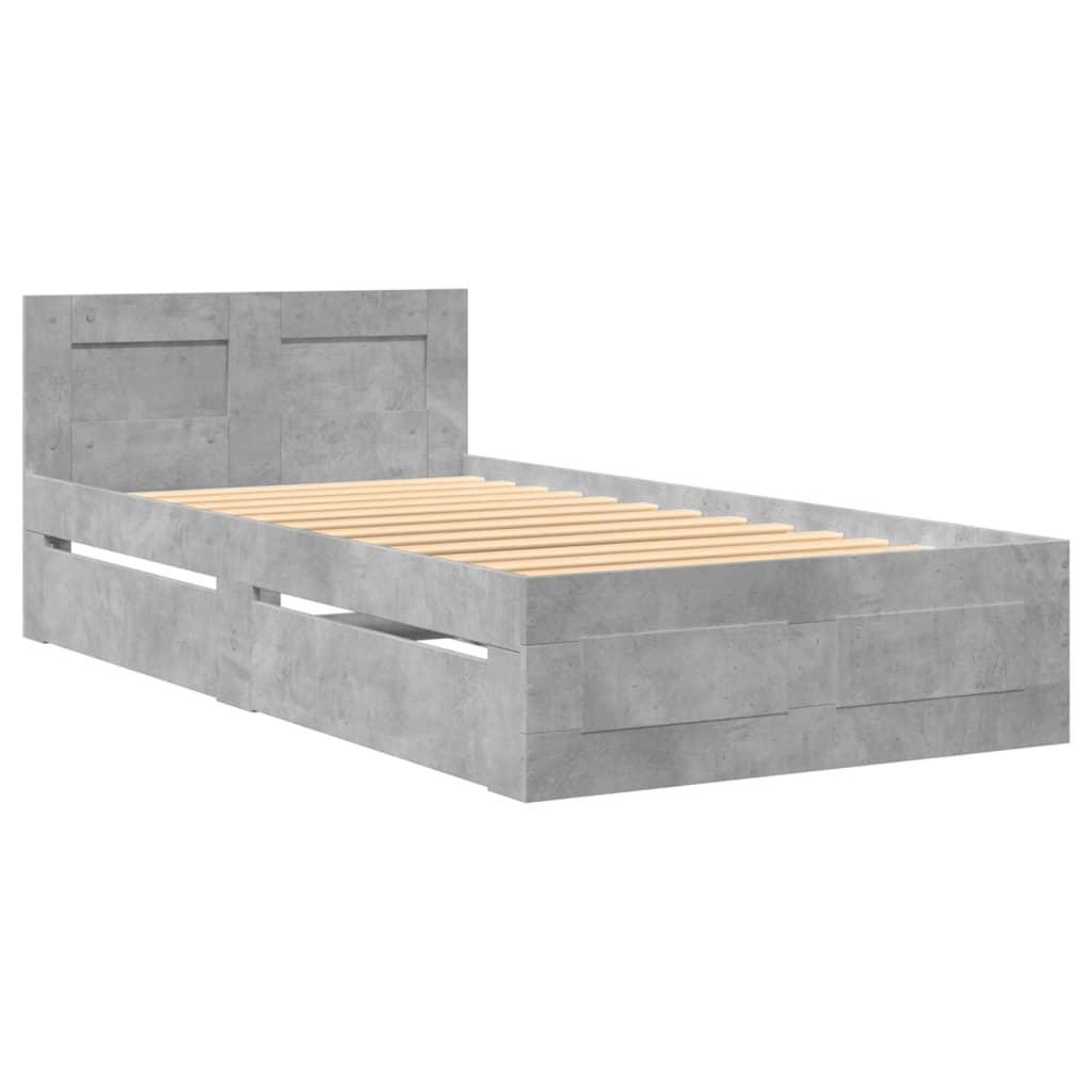 Cadre de lit avec tête de lit sans matelas gris béton 75x190 cm