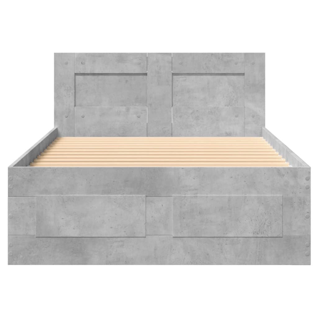 Cadre de lit avec tête de lit sans matelas gris béton 75x190 cm