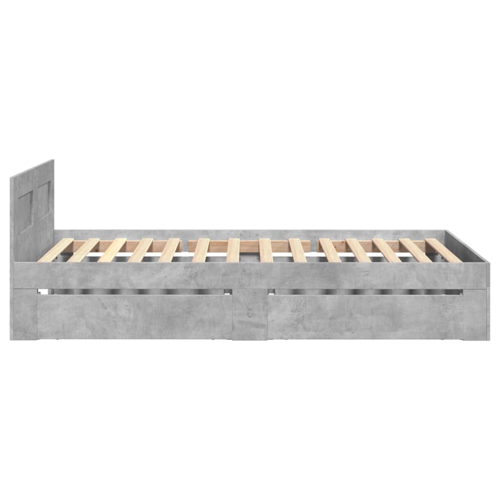 Cadre de lit avec tête de lit sans matelas gris béton 75x190 cm