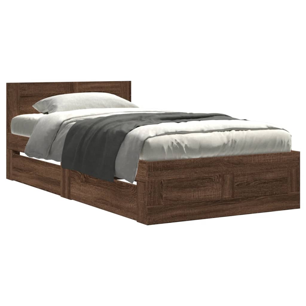 Bed frame and headboard without mattress brown oak 75x190 cm