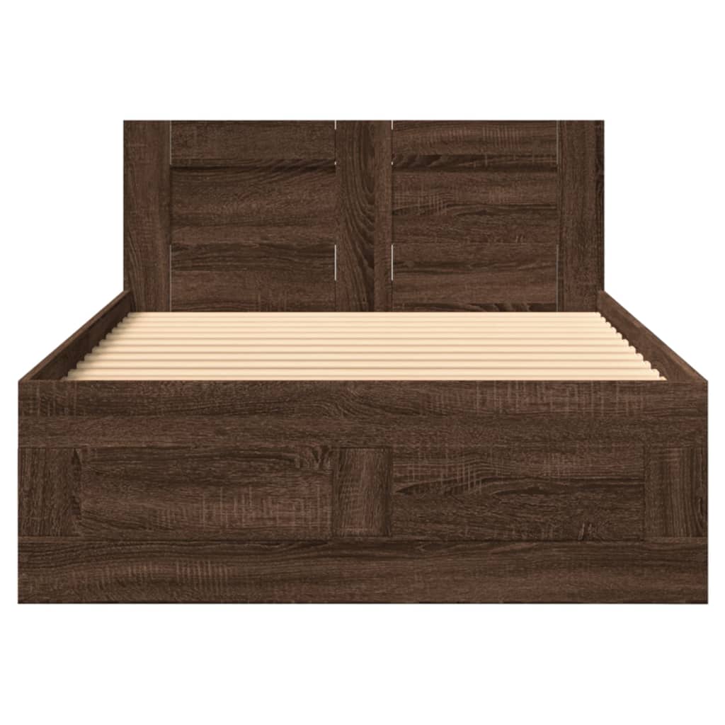 Cadre de lit et tête de lit sans matelas chêne marron 75x190 cm