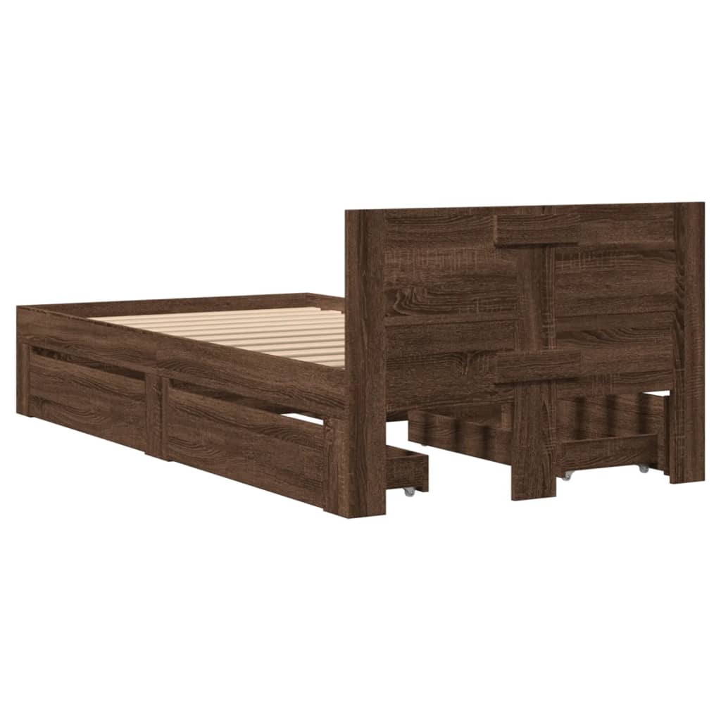 Cadre de lit et tête de lit sans matelas chêne marron 75x190 cm