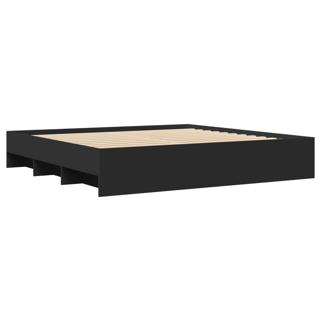 Cadre de lit sans matelas noir 200x200 cm bois d'ingénierie