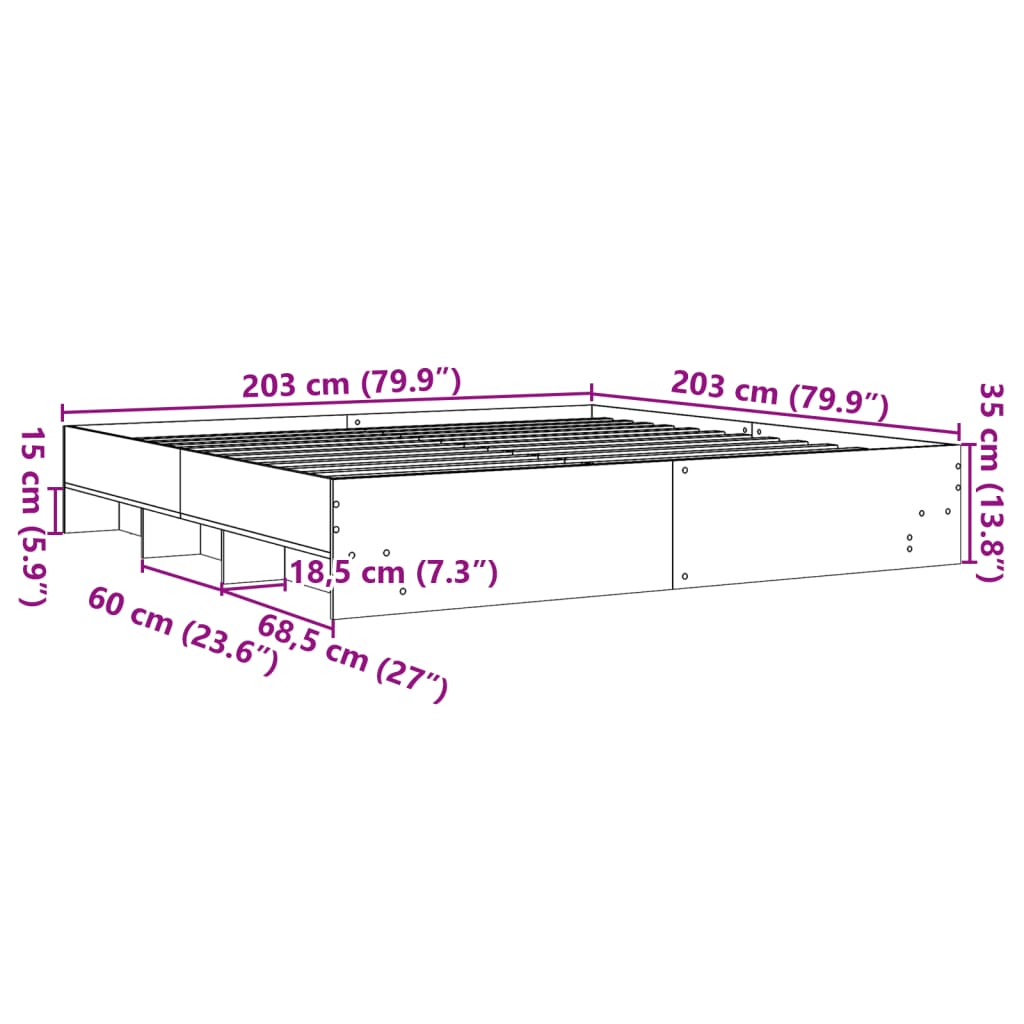 Bed frame without mattress sonoma oak 200x200 cm