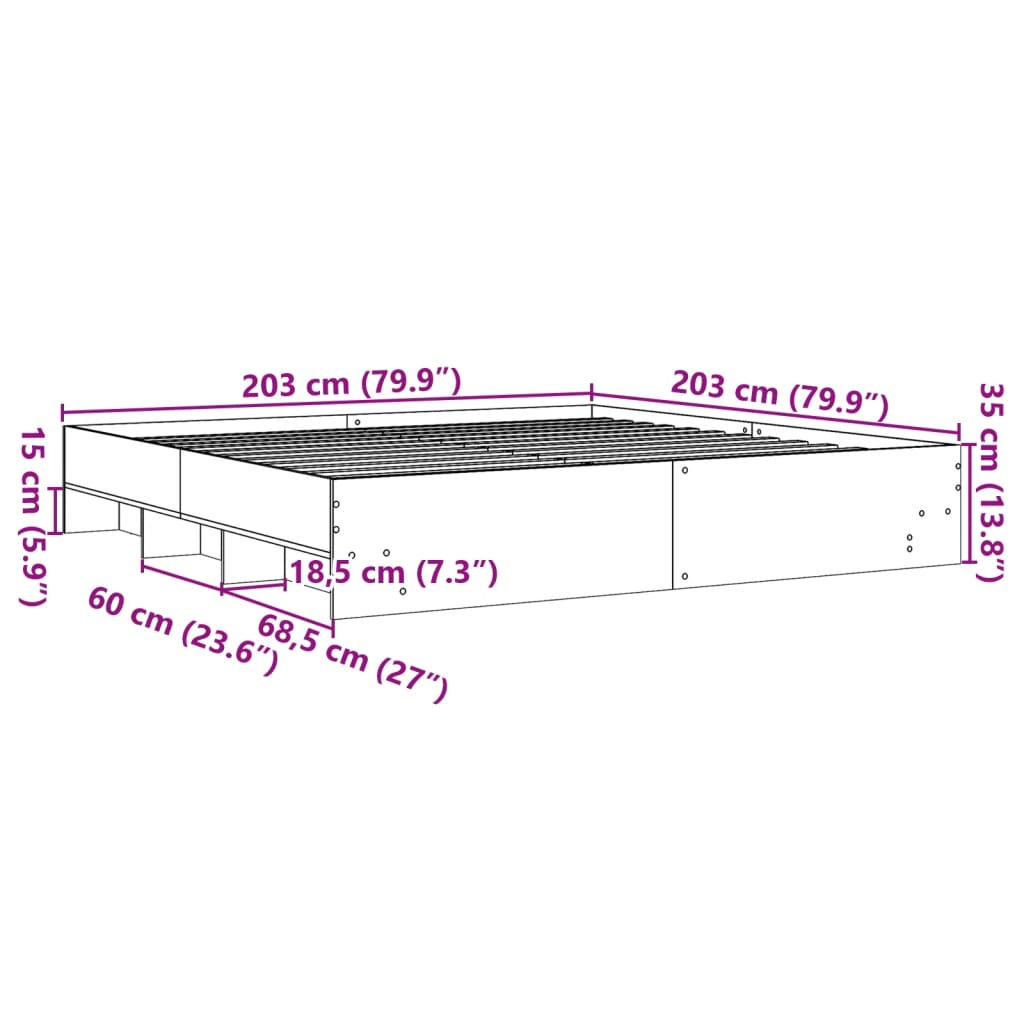 Bettgestell ohne Matratze betongrau 200x200 cm Holzwerkstoff